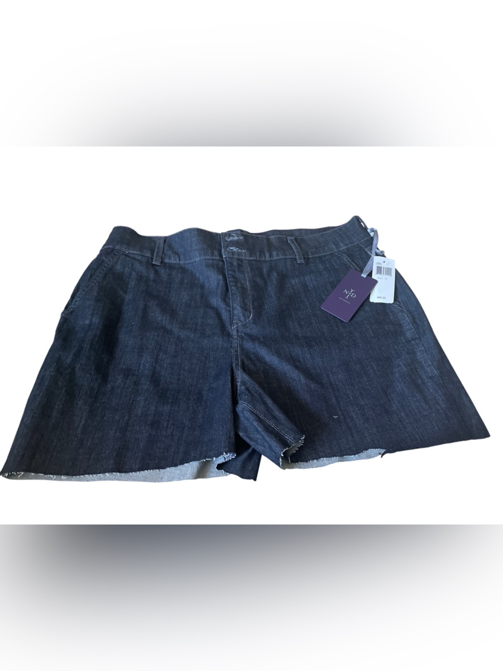 NWT NYDJ Original Slimming Fit Denim Shorts Size 16 Dark Wash Raw Hem